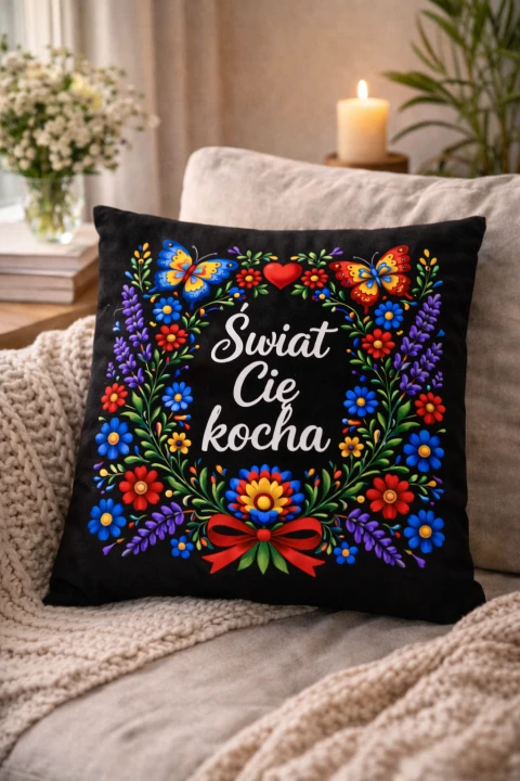 poszewka czarna  świat cię kocha.png