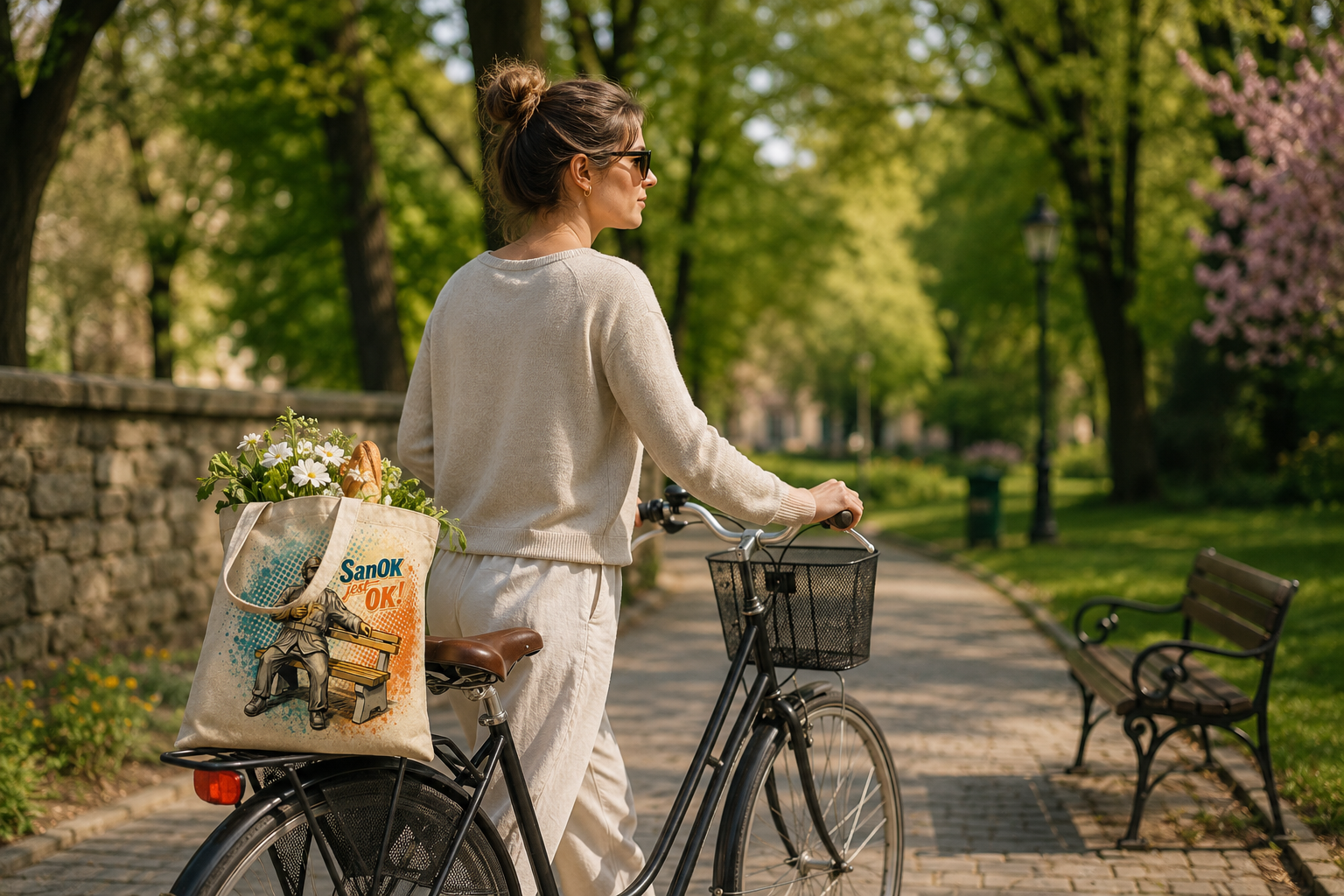 Pamiątka z Sanoka - torba shoper z Wojakiem Szwejkiem na rowerze