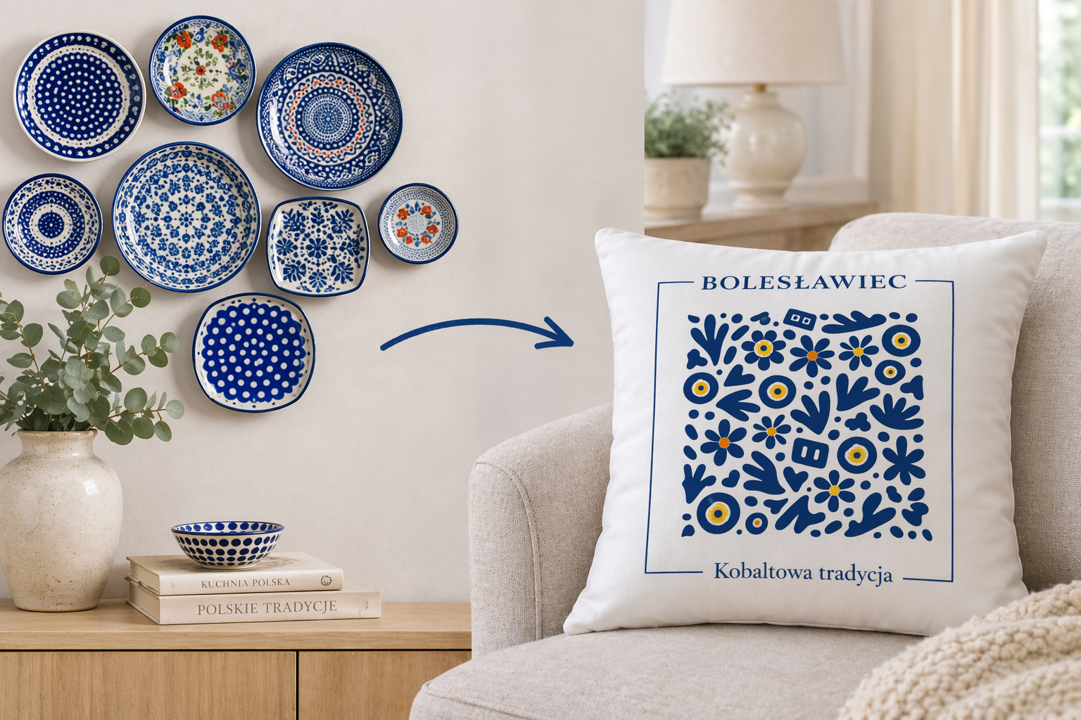 poszewka bolesławiec - wzór inspirowany ceramiką