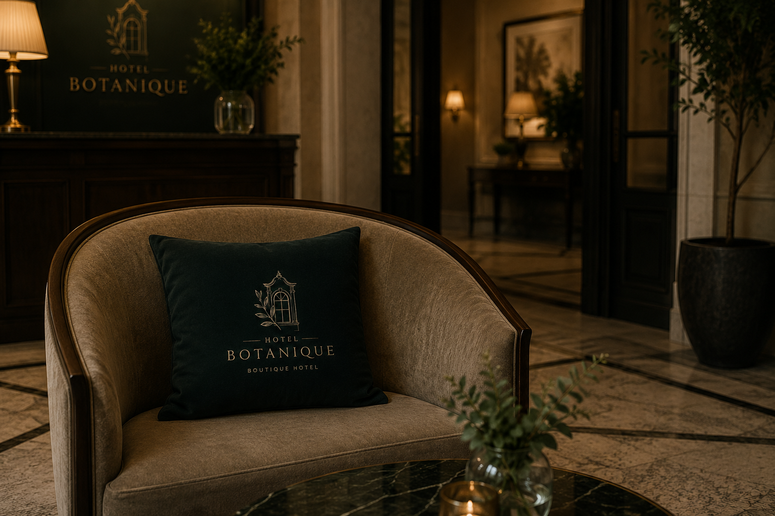 Poduszka welurowa z logo hotelu
