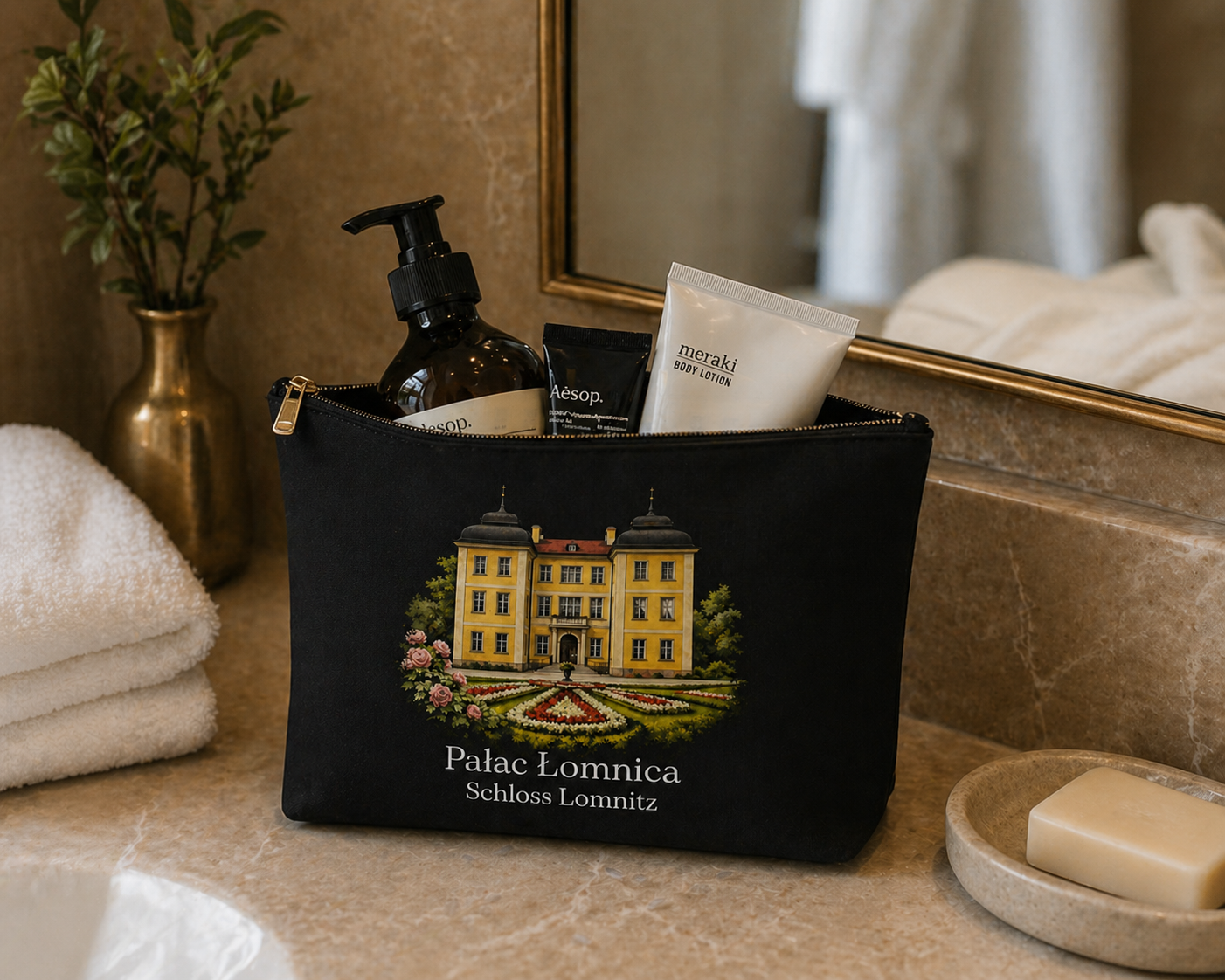 Kosmetyczka uominek z wizerunkiem hotelu